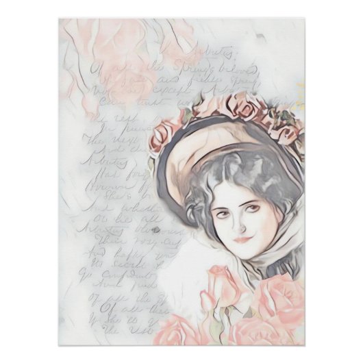  Victoriaans dame met Bonet en rozen Perfect Poster (Voorkant)