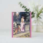 Victoriaans dame met hondenhuisdieren briefkaart (Staand voorkant)