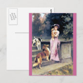 Victoriaans dame met hondenhuisdieren briefkaart (Voorkant / Achterkant)