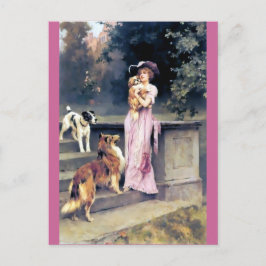 Victoriaans dame met hondenhuisdieren briefkaart