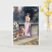 Victoriaans dame met hondenhuisdieren kaart (Gele Bloem)