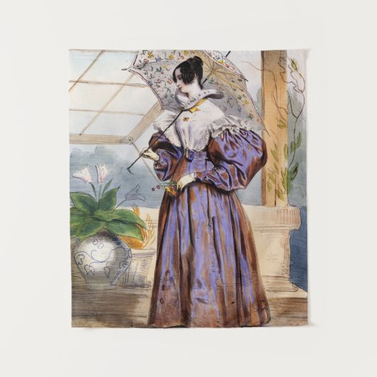 Victoriaans dame met parasol - Elegante tuinkunst  Wandkleed (Voorkant)