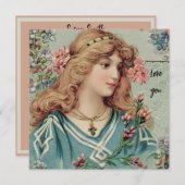 Victoriaans dame met roze bloemen in haar haar haa (Voorkant / Achterkant)