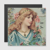 Victoriaans dame met roze bloemen in haar haar haa (Voorkant / Achterkant)