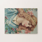 Victoriaans dame met roze bloemen in haar haar haa legpuzzel (Horizontaal)