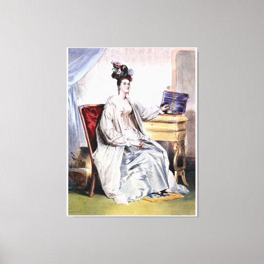 Victoriaans Dame met Sieraden Doos - Elegante Vint Canvas Afdruk (Voorkant)