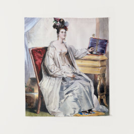 Victoriaans Dame met Sieraden Doos - Elegante Vint Wandkleed
