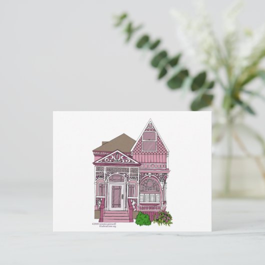 Victoriaans "Dame met verf" - roze Briefkaart (Staand voorkant)