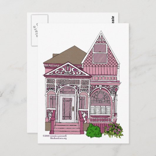 Victoriaans "Dame met verf" - roze Briefkaart (Voorkant / Achterkant)