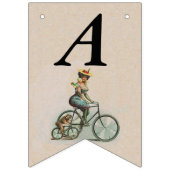 Victoriaans Dame op Fiets Bulldog Verjaardagstan Vlaggetjes (Tweede vlag)