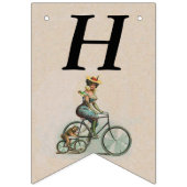 Victoriaans Dame op Fiets Bulldog Verjaardagstan Vlaggetjes (Eerste vlag)