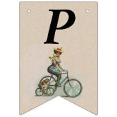 Victoriaans Dame op Fiets Bulldog Verjaardagstan Vlaggetjes (Derde vlag)