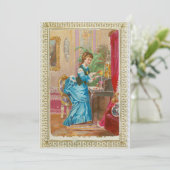 Victoriaans dame op haar schrijfbureau kaart (Staand voorkant)