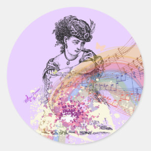 Victoriaans Dame Paarse Kleine Ronde Stickers