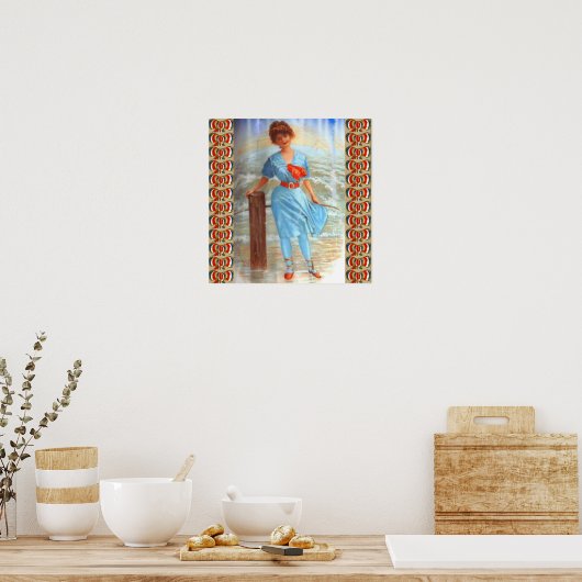 Victoriaans dame van 1890 op de strandafdruk poster (Keuken)