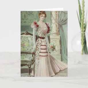 Victoriaans dame-Vintage Franse Mode - Roze Feestdagen Kaart
