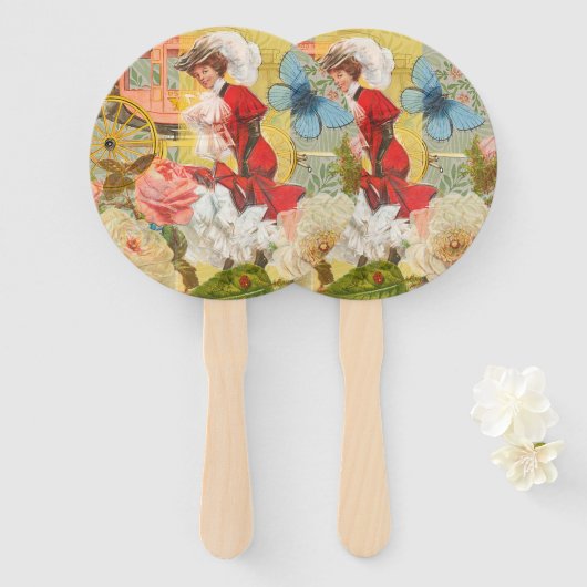 Victoriaans dame vrouw plezier vervoer handwaaier (Voorkant en achterkant)