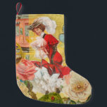 Victoriaans dame vrouw plezier vervoer kleine kerstsok<br><div class="desc">Een mooie Victoriaans vrouw met een wachtende koets, met bloemen en een vlinder - deze grillige en prachtige sprookjescollage heeft met bloemen, een vlinder, een ouderwetse koets en veel prachtige kleur!</div>