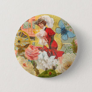 Victoriaans dame vrouw plezier vervoer ronde button 5,7 cm