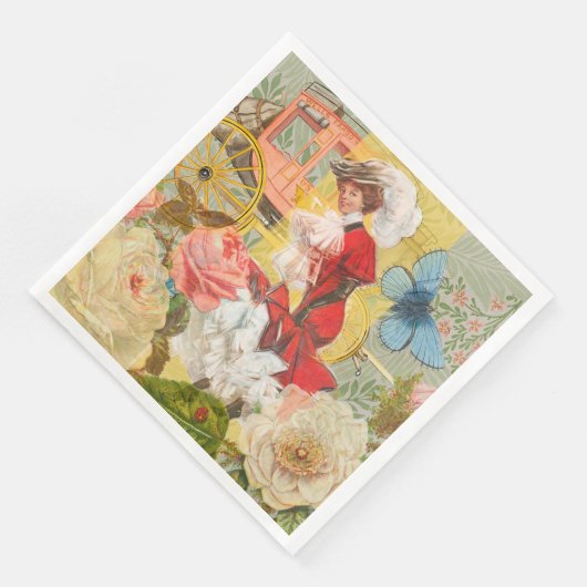 Victoriaans dame vrouw plezier vervoer servet (Hoek)