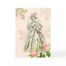 Victoriaans dame wenskaart 19e eeuwse mode