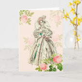 Victoriaans dame wenskaart 19e eeuwse mode kaart (Gele Bloem)