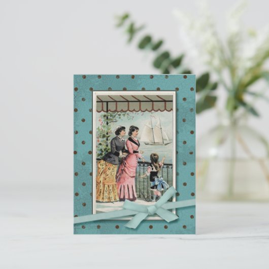 Victoriaans dames en meisjes  reproductie briefkaart (Staand voorkant)