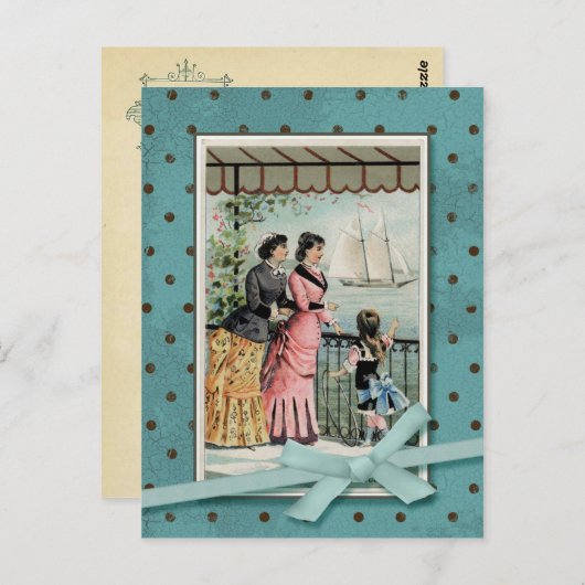 Victoriaans dames en meisjes  reproductie briefkaart (Voorkant / Achterkant)