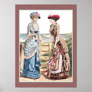 Victoriaans dames in de Beach Old Fashion Print