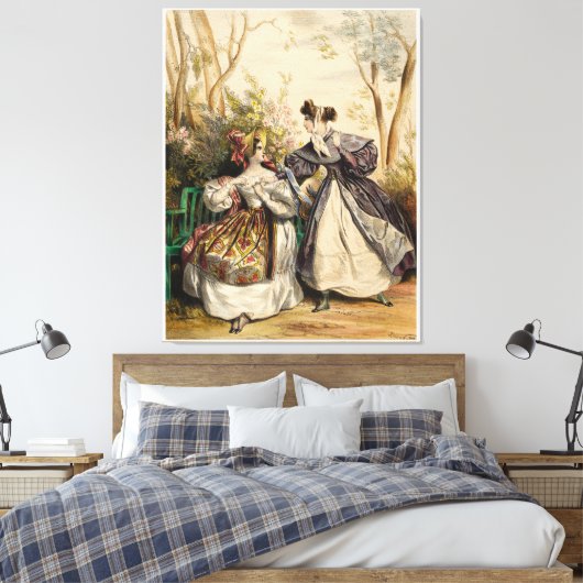 Victoriaans dames in de tuin conversatie -  canvas afdruk (Insitu (Slaapkamer))