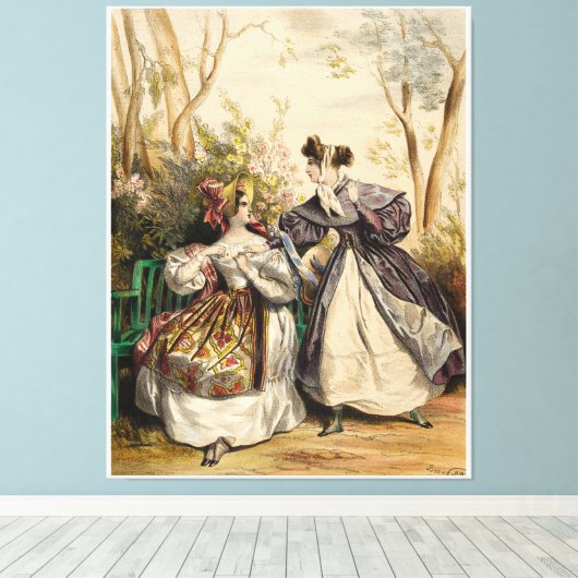 Victoriaans dames in de tuin conversatie - canvas afdruk (Insitu (Houten vloer))