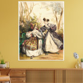 Victoriaans dames in de tuin conversatie -  canvas afdruk (Insitu (Woonkamer))