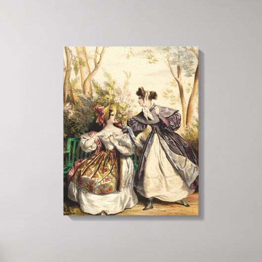 Victoriaans dames in de tuin conversatie - canvas afdruk (Voorkant)