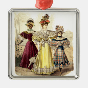  Victoriaans dames in jurken met parasols Metalen Ornament