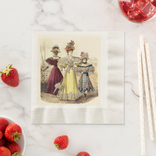 Victoriaans Dames  Mode Parasols op beige Servet