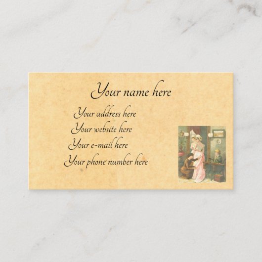 Victoriaans dames naaien visitekaartje (Voorkant)