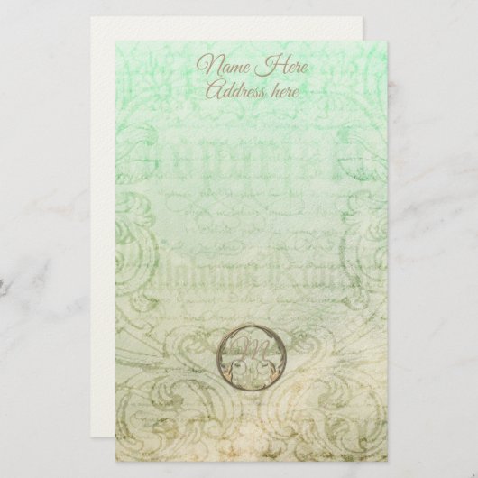 Victoriaans damesscript goudgroen elegant briefpapier (Voorkant / Achterkant)