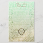 Victoriaans damesscript goudgroen elegant briefpapier (Voorkant)