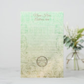 Victoriaans damesscript goudgroen elegant briefpapier (Staand voorkant)