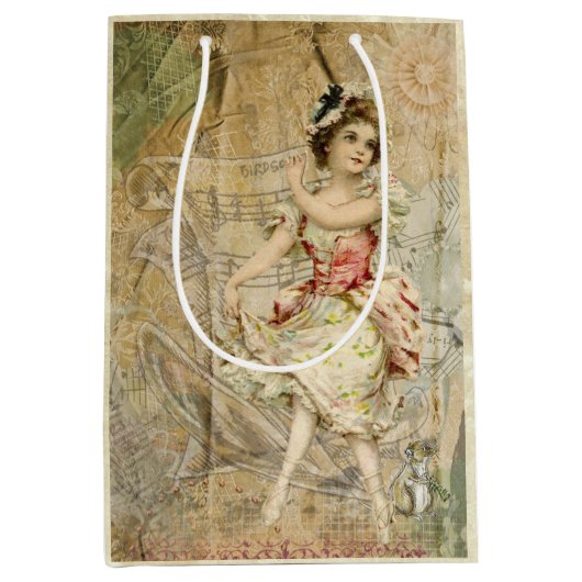 Victoriaans Dancing Girl Blad Muziek Gift Bag Medium Cadeauzakje (Voorkant)