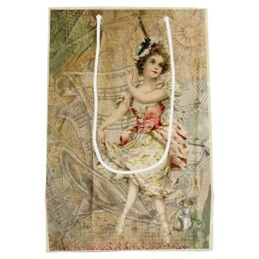 Victoriaans Dancing Girl Blad Muziek Gift Bag Medium Cadeauzakje (Achterkant)