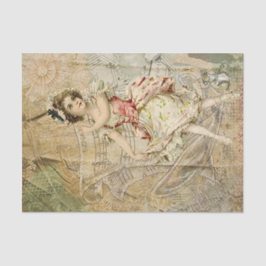 Victoriaans Dancing Girl Bladmuziek Tissue Papier (Voorkant)