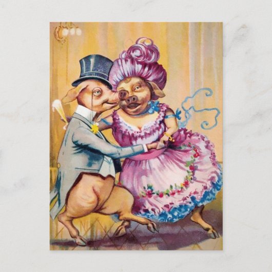 Victoriaans Dancing Pig Couple Briefkaart (Voorkant)