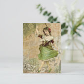 Victoriaans Dansend Girl Green Red Rose Briefkaart (Staand voorkant)