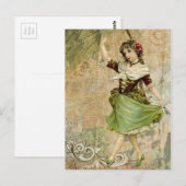 Victoriaans Dansend Girl Green Red Rose Briefkaart (Voorkant / Achterkant)