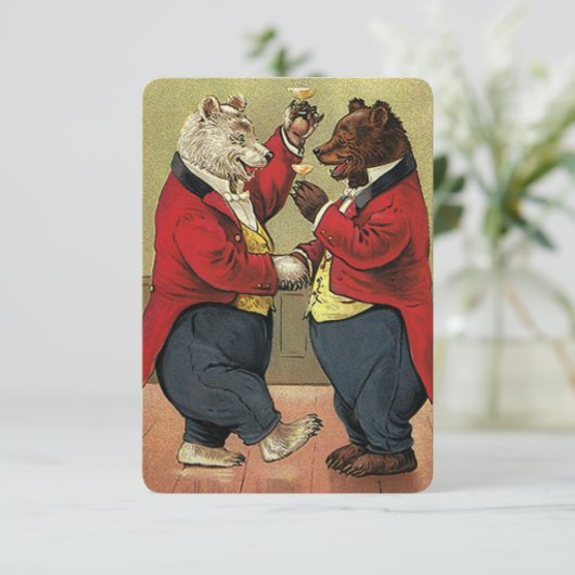  Victoriaans dansende Beren RSVP-kaart RSVP Kaartje (Staand voorkant)