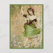 Victoriaans Dansende Girl Green Red Rose Briefkaart (Voorkant)