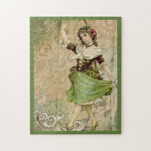 Victoriaans Dansende Girl Green Red Rose Legpuzzel (Verticaal)