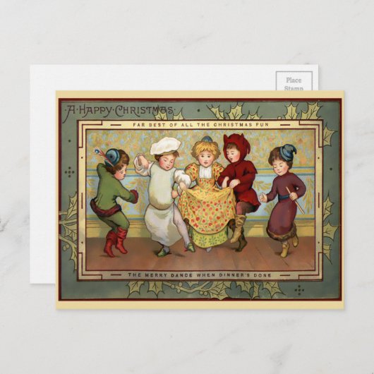 Victoriaans dansende kerstkinderen briefkaart (Voorkant / Achterkant)