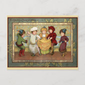 Victoriaans dansende kerstkinderen briefkaart (Voorkant)